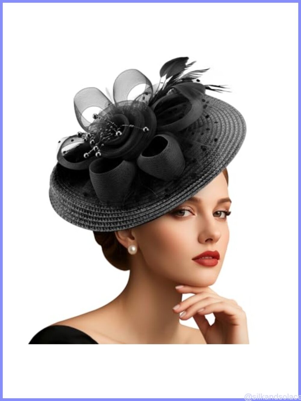 Women's Floral Fascinator Hat with Headband and Clip Mesh Tulle